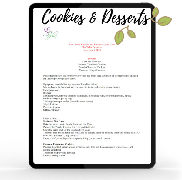 Plant-Based Cookies and Desserts Zoom Class