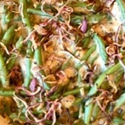 Plant Based Green Bean Casserole with Crispy Onion Topping
