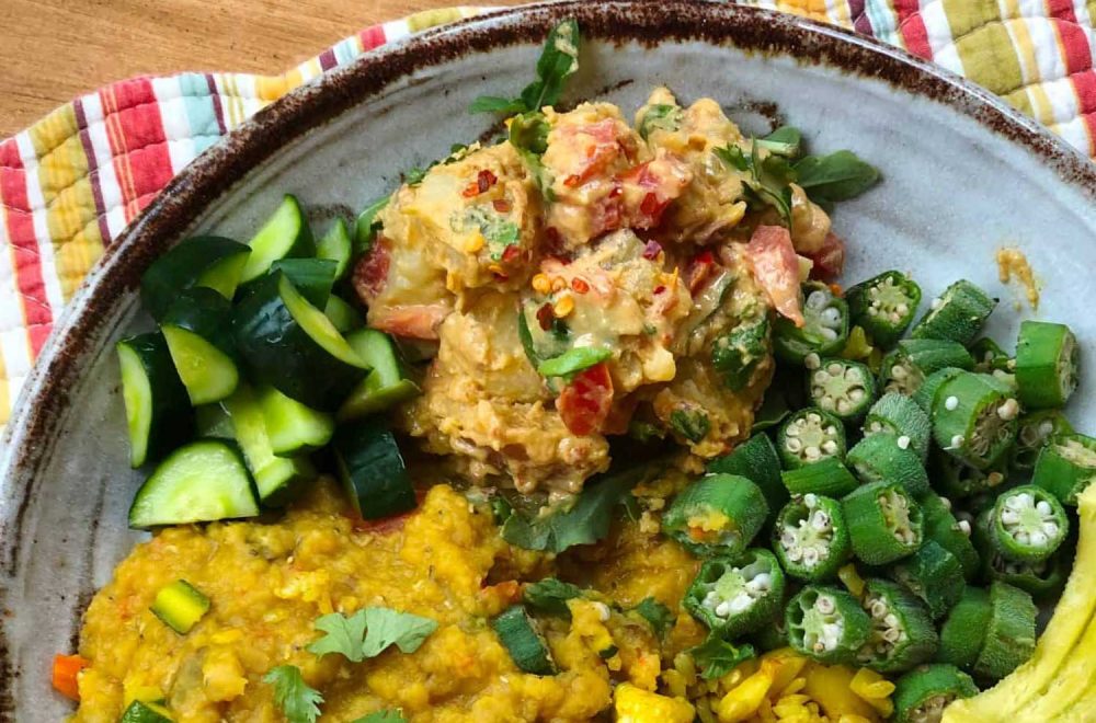 Plant-Based Indian Platter (Red Lentils with Roasted Bell Peppers)