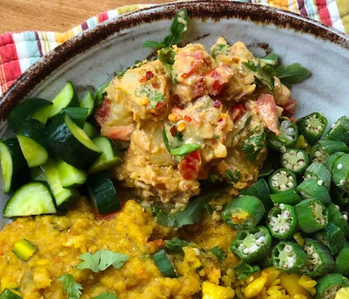 Plant-Based Indian Platter (Red Lentils with Roasted Bell Peppers)